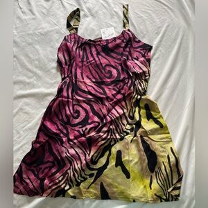 Pink and Yellow Zebra Print Slip Dress